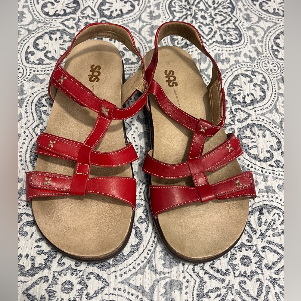 SAS Sorrento - T-Strap Red Leather Sandal size 10 - Picture 2 of 10